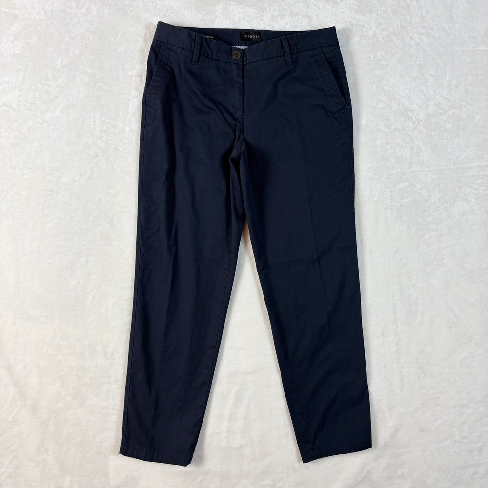 Talbots Relaxed Chino Women 2P Navy Blue Excellent Cotton Stretch Trousers